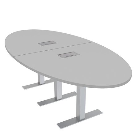 SKUTCHI DESIGNS 6 Person Oval Conference Table with Power Modules, Harmony Series, 46X93, Light Gray HAR-OVL-46x93-T-ELEC-XD01